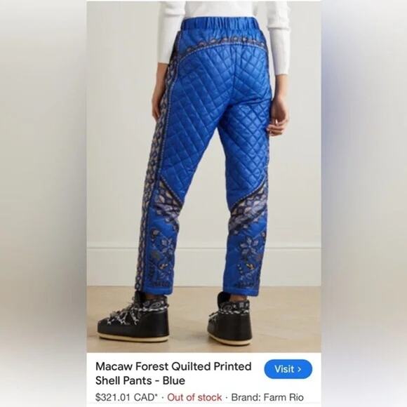FARM RIO NWT $255 Macaw Quilted Ankle Pants Cobalt Blue Women's Size S - Picture 5 of 13